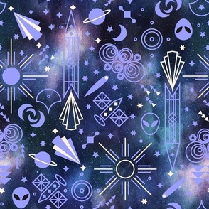 Art deco outer space on night sky Pantonecoty2022 background in very peri pantone color of the year 2022 Medium scale