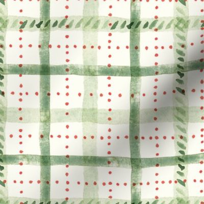 Watercolor Christmas Plaid Light green on Natural Matching with petal solids Medium scale