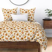 Large Scale Retro Flowers Daisy Floral on Natural Ivory