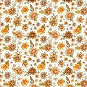 Small Scale Retro Flowers Daisy Floral on Natural Ivory