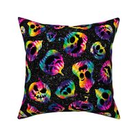 Large Scale Rainbow Tie Dye Jackolantern Halloween Pumpkins on Galactic Black