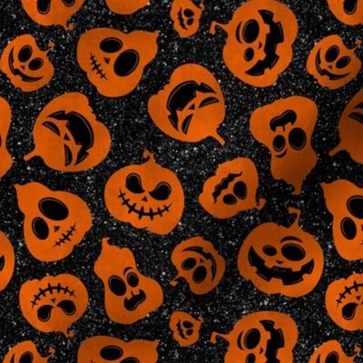 Medium Scale  Orange Jackolantern Halloween Pumpkins on Galactic Black