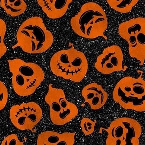 Medium Scale  Orange Jackolantern Halloween Pumpkins on Galactic Black