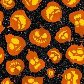 Medium Scale  Orange Jackolantern Halloween Pumpkins on Galactic Black