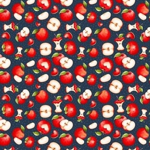 Small Scale Red Apples Slices Cores on Navy