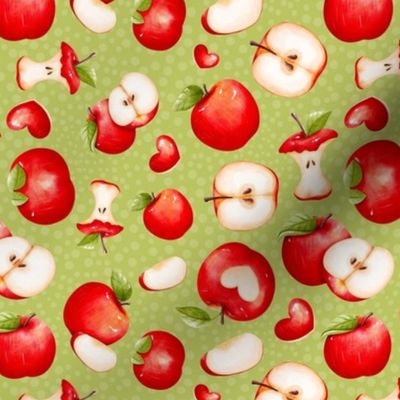 Medium Scale Red Apples Slices Cores on Green