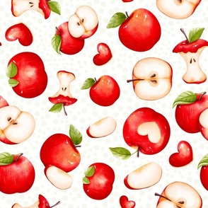 Large Scale Red Apples Slices Cores on White