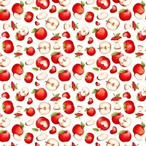 Small Scale Red Apples Slices Cores on White