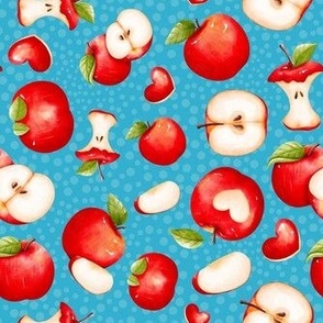 Medium Scale Red Apples Slices Cores on Blue