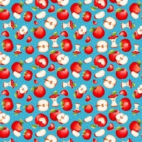 Small Scale Red Apples Slices Cores on Blue