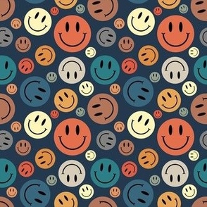 Medium Scale Retro Smile Faces Smiles on Navy