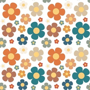 Large Scale Retro Daisy Flowers Daisies on White