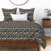 Large Scale Retro Smiles and Daisies Smile Faces and Daisy Flowers on Navy