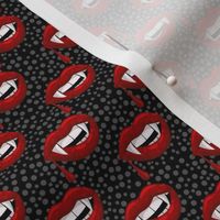 Small Scale Red Vampire Lips on Black with Grey Dots