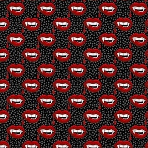 Small Scale Red Vampire Lips on Black with Grey Dots