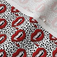 Small Scale Red Vampire Lips on White with Black Polkadots
