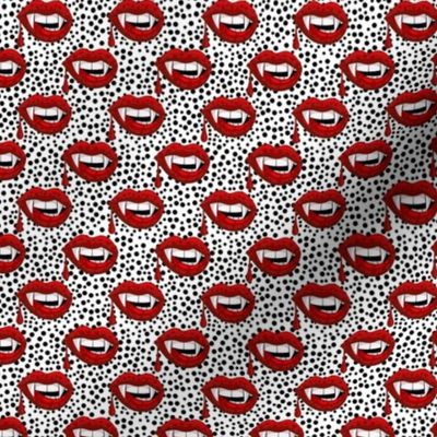 Small Scale Red Vampire Lips on White with Black Polkadots