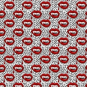 Small Scale Red Vampire Lips on White with Black Polkadots