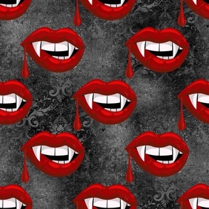 Large Scale Red Vampire Lips on Black Grunge