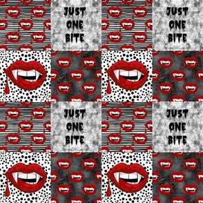 Bigger Scale Patchwork 6" Squares Just One Bite Vampire Red Lips for Cheater Quilt or Blanket
