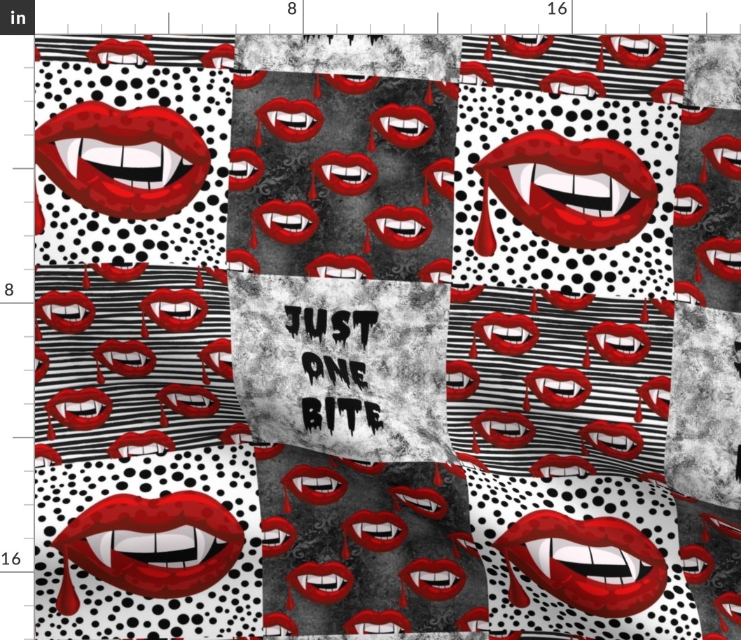 Bigger Scale Patchwork 6" Squares Just One Bite Vampire Red Lips for Cheater Quilt or Blanket