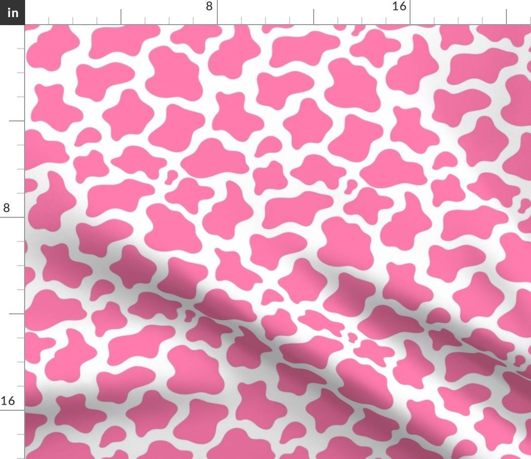 Medium Scale Pink and White Cow Spots Animal Print