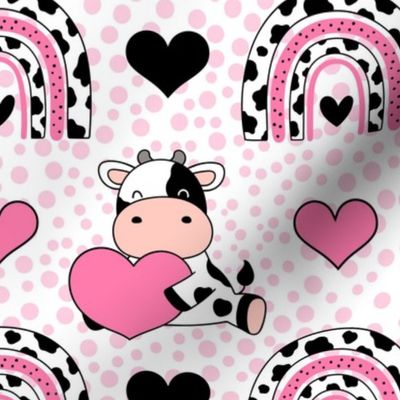 Large Scale Baby Cows Black and White Pink Hearts and Rainbows