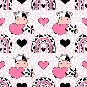 Large Scale Baby Cows Black and White Pink Hearts and Rainbows