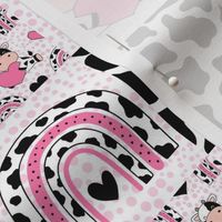 Smaller Scale Patchwork 3" Squares Baby Cows Black and White Pink Hearts and Rainbows for Cheater Quilt or Blanket
