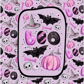 14x18 Panel BOO Halloween Ghosts Witch Hats Bats Pumpkins Skulls Purple Grey Black for DIY Garden Flag or Towel