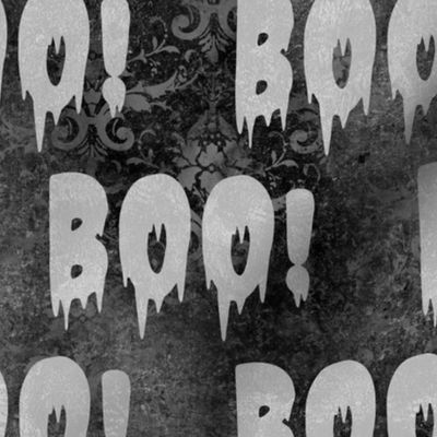 Large Scale Boo! Creepy Halloween Letters Grey on Black