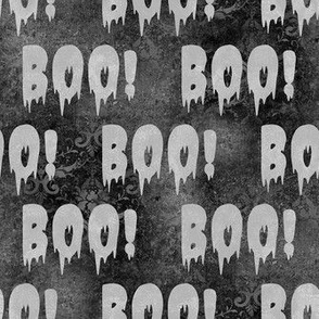 Medium Scale Boo! Creepy Halloween Letters Grey on Black