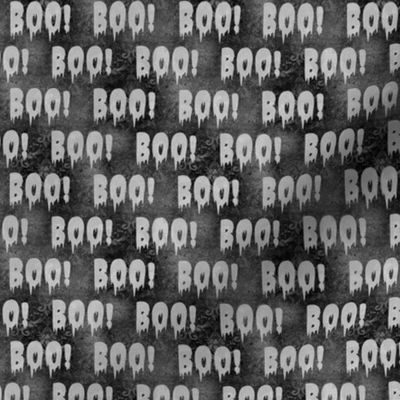 Small Scale Boo! Creepy Halloween Letters Grey on Black