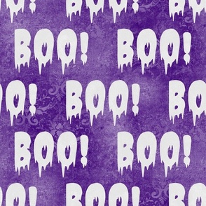Large Scale Boo! Creepy Halloween Letters Grey on Purple