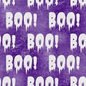 Medium Scale Boo! Creepy Halloween Letters Grey on Purple