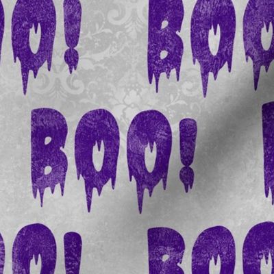 Large Scale Boo! Creepy Halloween Letters Purple on Grey