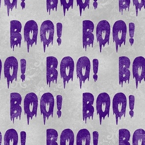 Large Scale Boo! Creepy Halloween Letters Purple on Grey