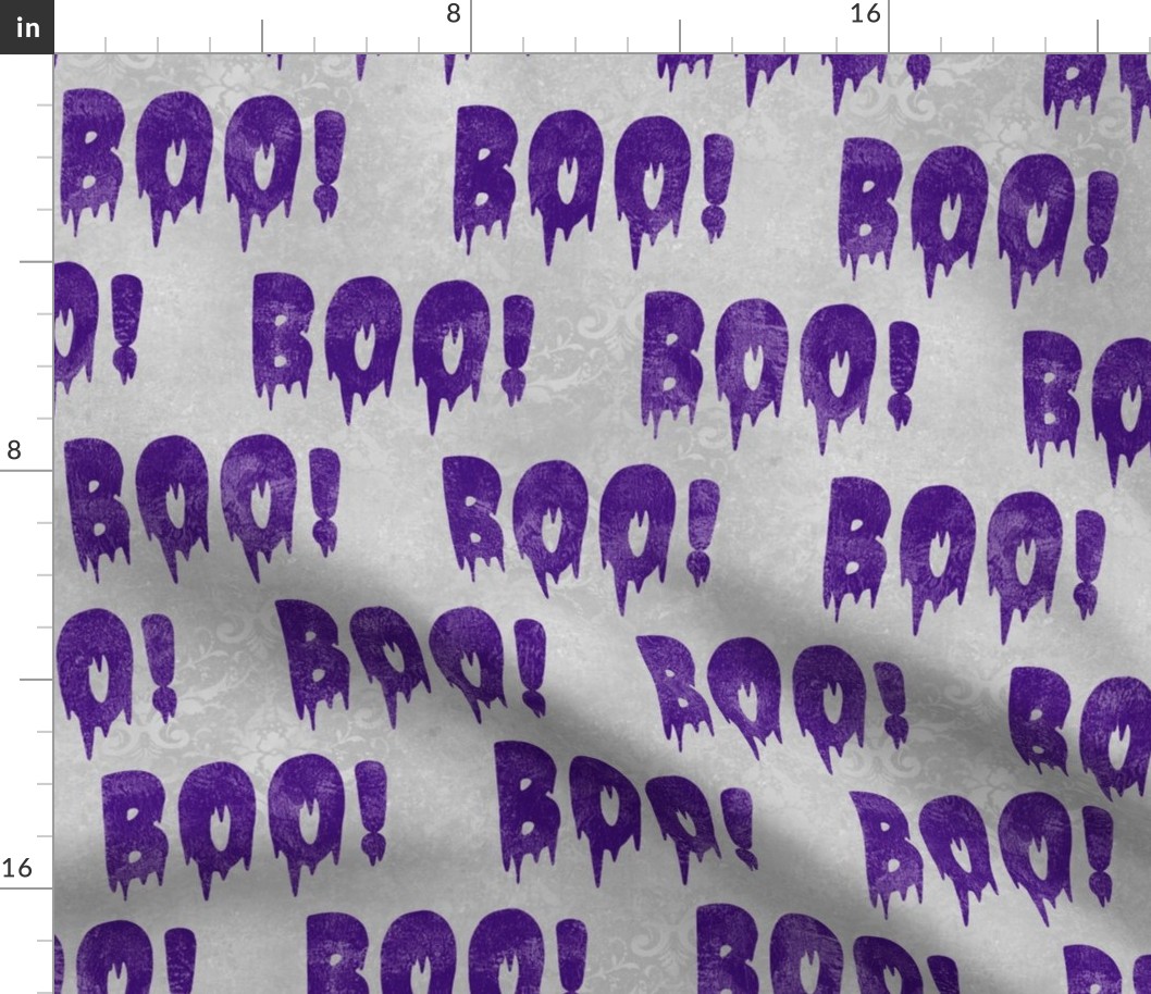 Large Scale Boo! Creepy Halloween Letters Purple on Grey