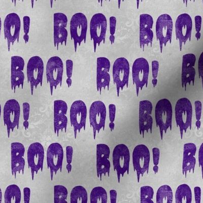 Medium Scale Boo! Creepy Halloween Letters Purple on Grey