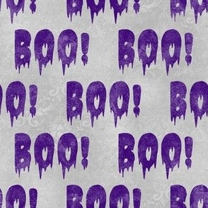 Medium Scale Boo! Creepy Halloween Letters Purple on Grey