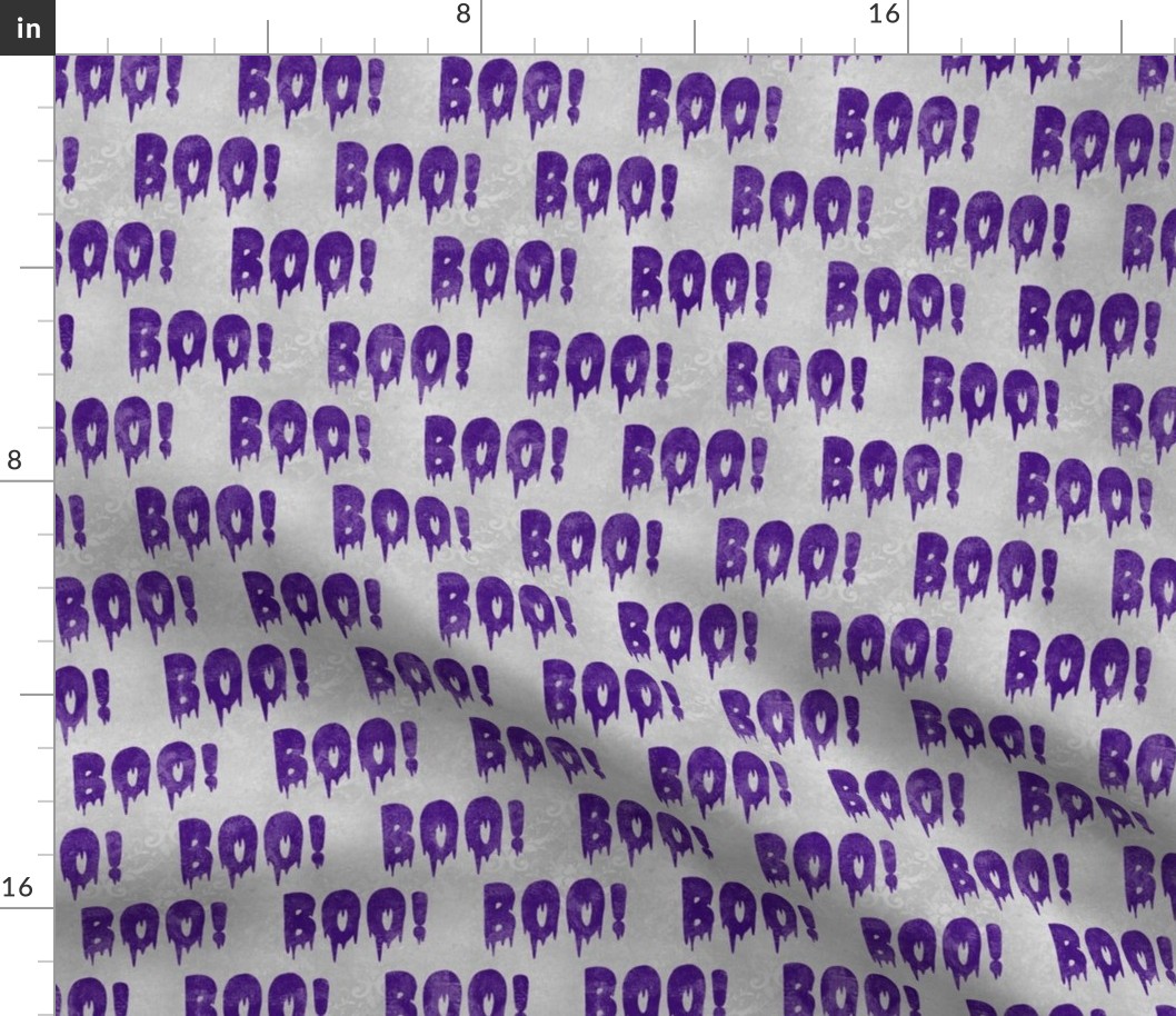 Medium Scale Boo! Creepy Halloween Letters Purple on Grey