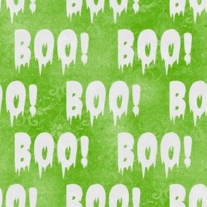 Medium Scale Boo! Creepy Halloween Letters Grey on Green