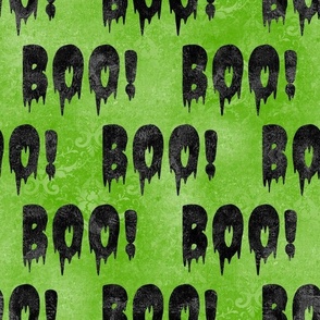 Large Scale Boo! Creepy Halloween Letters Black on Green