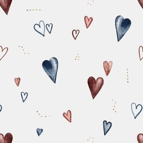 Red And Blue Hand Painted Hearts And Dots Off White Medium