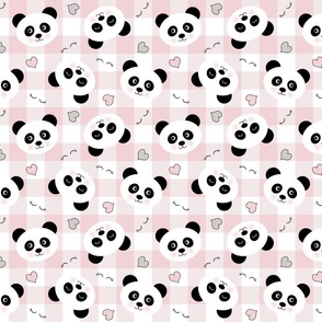 Cute baby panda on cotton candy pink plaid