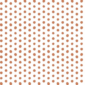 terracotta crooked dots on white - dots fabric