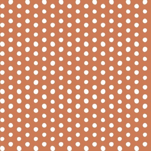 white crooked dots on terracotta - dots fabric