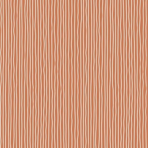 terracotta - white crooked lines on terracotta - lines fabric