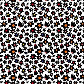 Black Flowers with Rainbow Middles on White Background - 2.5x2.5