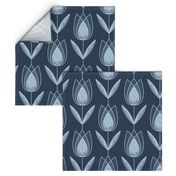 Blue Tulip Field - fog on navy - blue tulips, navy, fog, deco, Art Deco, retro, 20s, 30s